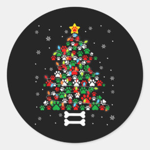 Christmas Cute Dog Paws Xmas Tree Fun Dog Puppy Ow Classic Round Sticker