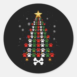 Christmas Cute Dog Paws Xmas Tree Funny Dog Puppy Classic Round Sticker