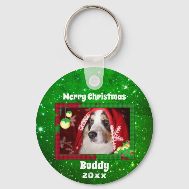 Christmas Cute Dog Pet Photo Keychain (Front)