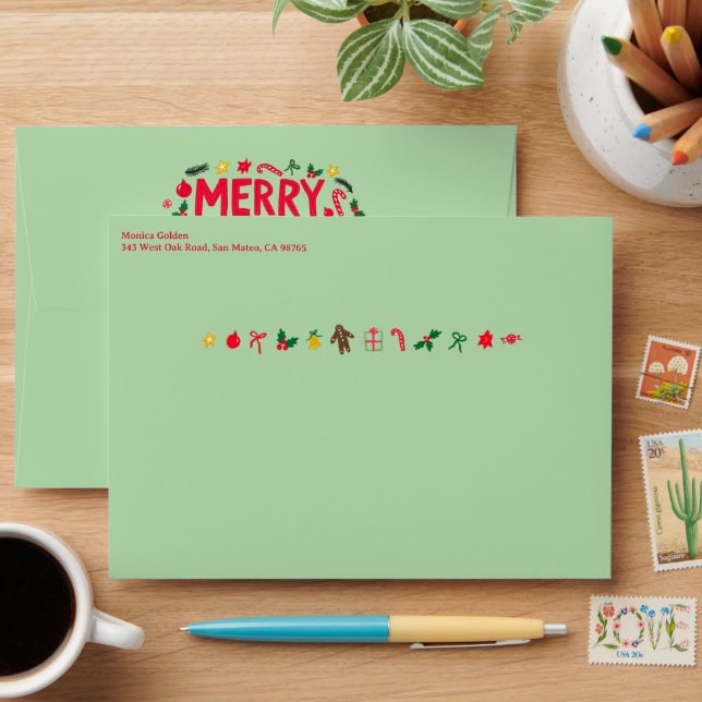 CHRISTMAS Cute Doodle Whimsical CUSTOM Holiday  Envelope (Desk)