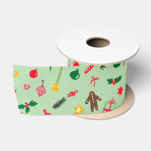 CHRISTMAS Cute Doodle Whimsical CUSTOM Holiday Satin Ribbon