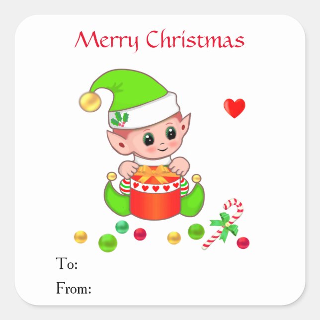 Christmas Cute Elf for Gifts & Favours Square Sticker (Front)