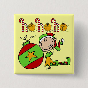 Christmas Cute Elf Ho Ho Ho 2 Inch Square Button