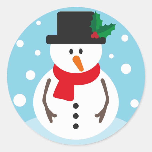 Christmas Cute Festive Cartoon Snowman Classic Round Sticker (Front)