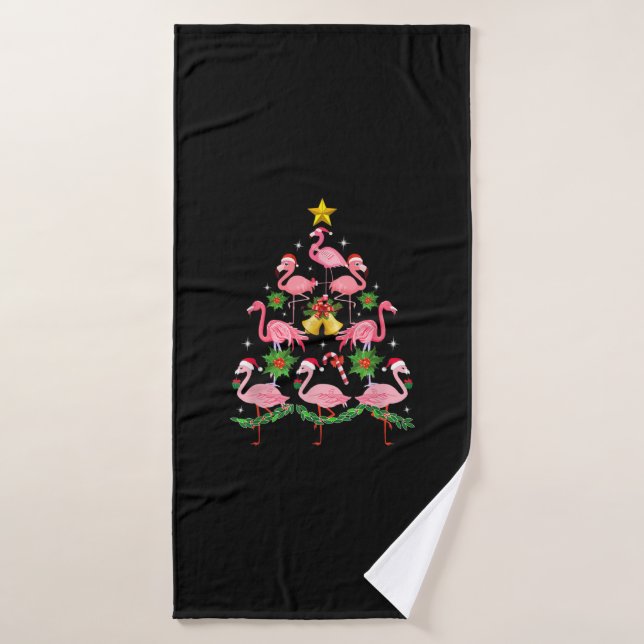 Christmas - Cute Flamingo Christmas Tree Bath Towel (Bath Towel)