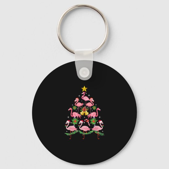 Christmas - Cute Flamingo Christmas Tree Keychain (Front)