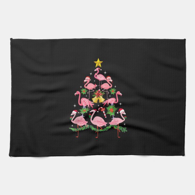 Christmas - Cute Flamingo Christmas Tree Kitchen Towel (Horizontal)