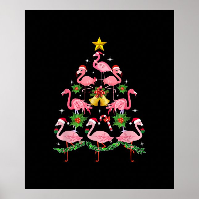 Christmas - Cute Flamingo Christmas Tree Poster (Front)