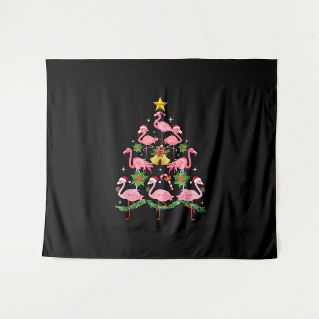 Christmas - Cute Flamingo Christmas Tree Tapestry (Front (Horizontal))
