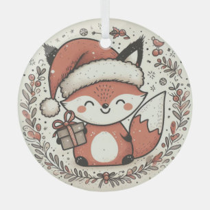 Christmas Cute Fox Glass Ornament