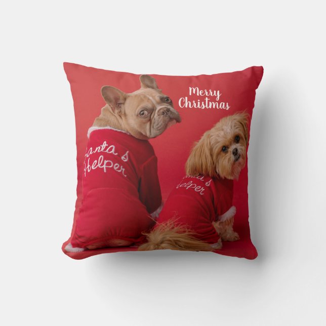 Christmas Cute French Bulldog And Shih Tzu Throw Pillow (Front)