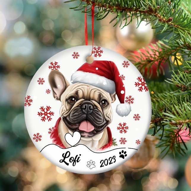 Christmas Cute French Bulldog Personalized Ceramic Ornament (Creator Uploaded)