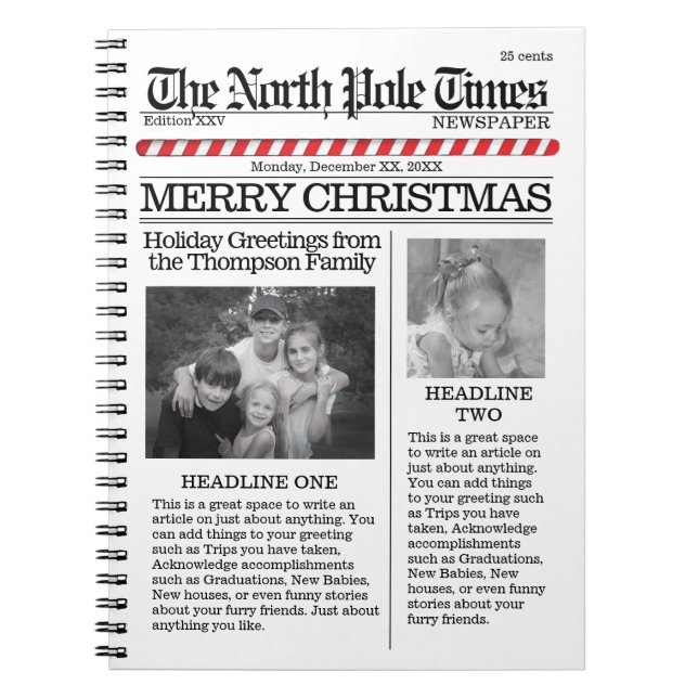 Christmas Cute Fun North Pole Newspaper  Notebook (Front)