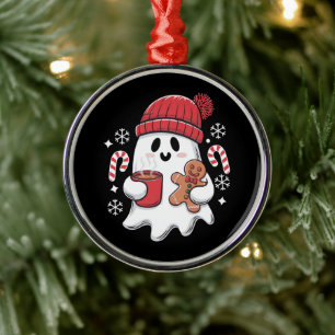 Christmas Cute Ghost Iced Coffee Retro Xmas Coffee Metal Ornament