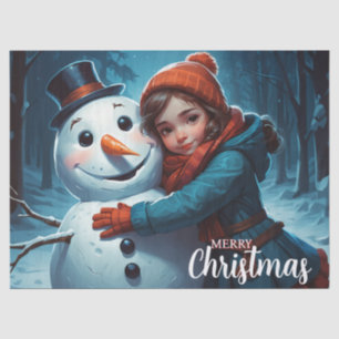 Christmas Cute Girl And Snowman Decoupage Tissue Paper