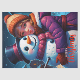 Christmas Cute Girl And Snowman Decoupage Tissue Paper