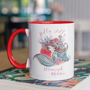Christmas Cute Girly Mermaid Personalized Name Mug
