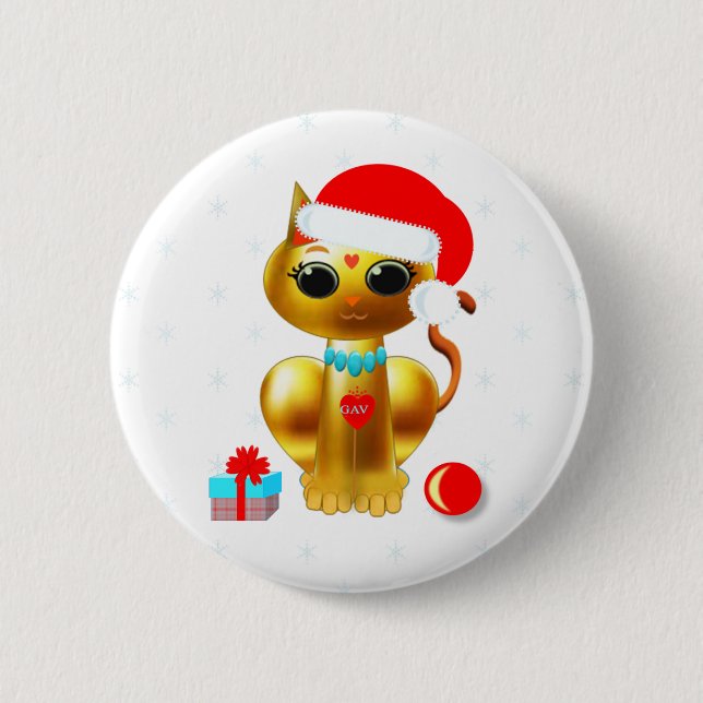 Christmas cute golden kitty cat cartoon 2 inch round button (Front)