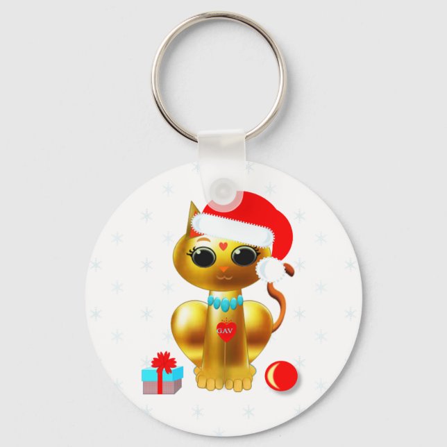 Christmas cute golden kitty cat cartoon keychain (Front)