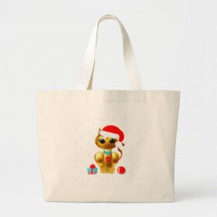 Christmas cute golden kitty cat cartoon large tote bag