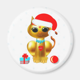 Christmas cute golden kitty cat cartoon magnet