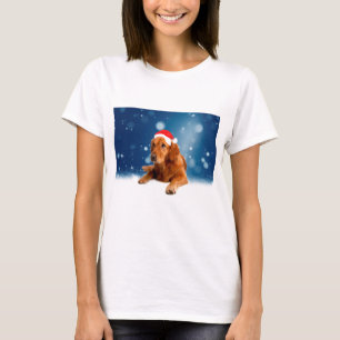 Christmas Cute Golden Retriever Dog Santa Hat Snow T-Shirt
