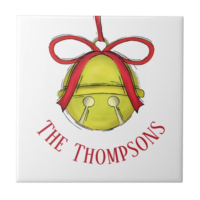 Christmas Cute Holiday Gold Festive Jingle Bells Tile (Front)