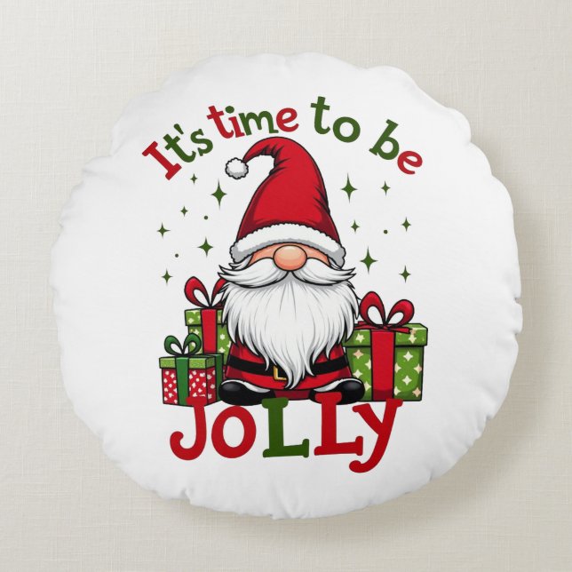 Christmas Cute Jolly Santa Holiday Round Pillow (Front)