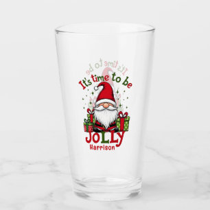 Christmas Cute Jolly Santa Personalized Name Glass