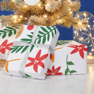 Christmas cute leaf and flower pattern   wrapping paper