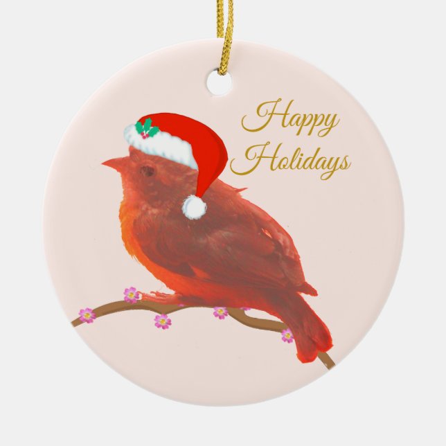 Christmas cute little bird ceramic ornament (Front)