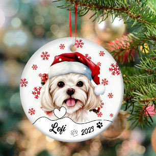Christmas Cute Maltese Dog Personalized Ceramic Ornament