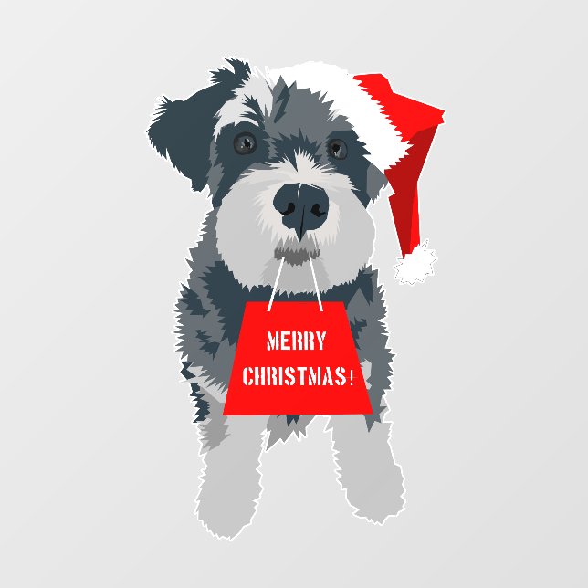 Christmas Cute Miniature Schnauzer Dog Santa Hat Window Cling (Sheet)