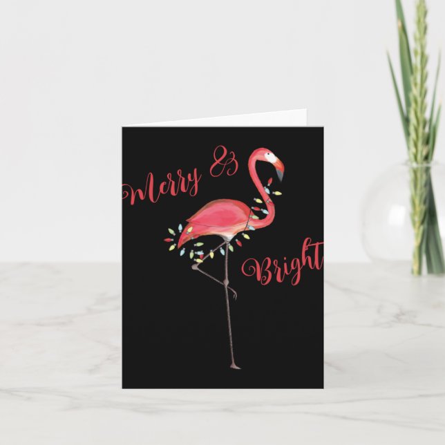 Christmas Cute Nk Flamingo String Lights T Shirt  Card (Front)