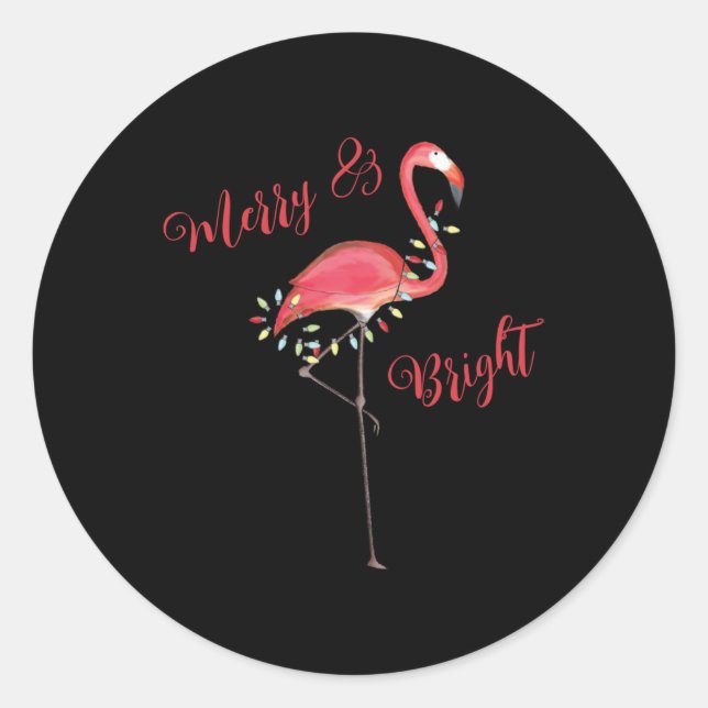Christmas Cute Nk Flamingo String Lights T Shirt  Classic Round Sticker (Front)