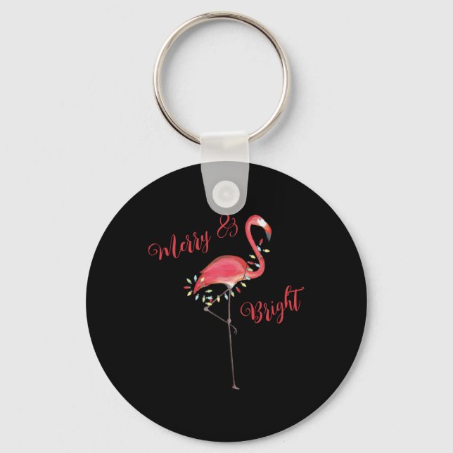 Christmas Cute Nk Flamingo String Lights T Shirt  Keychain (Front)