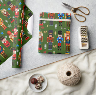 christmas cute Nutcracker pattern green holiday Wrapping Paper