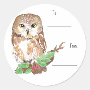 Christmas Cute Owl Gift Tag Sticker