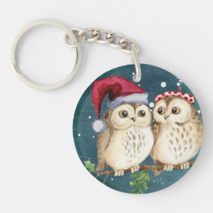 christmas cute Owl Wildlife santa's hat snow Keychain