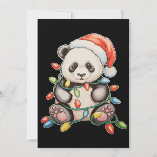 Christmas Cute Panda Xmas Lights Santa Hat Family Holiday Card