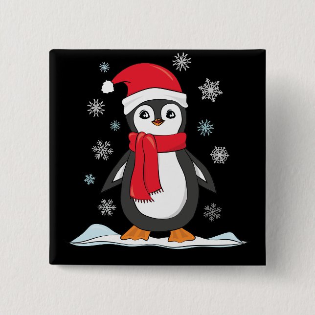 Christmas Cute Penguin 2 Inch Square Button (Front)