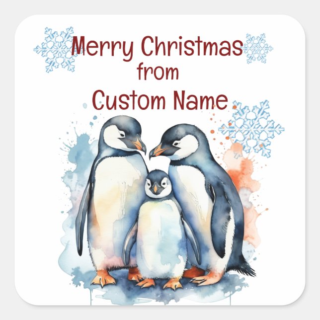 Christmas Cute Penguin Family Animal Customize  Square Sticker (Front)