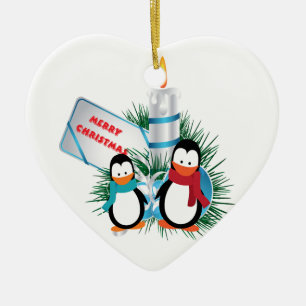 Christmas Cute Penguins And Candle custom ornament