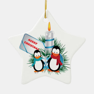 Christmas Cute Penguins And Candle custom ornament