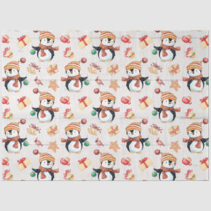 Christmas Cute Penguins Rustic White Wood Presents Tissue Paper