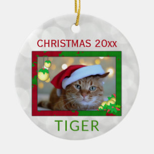 Christmas Cute Pet Cat Photo Ceramic Ornament