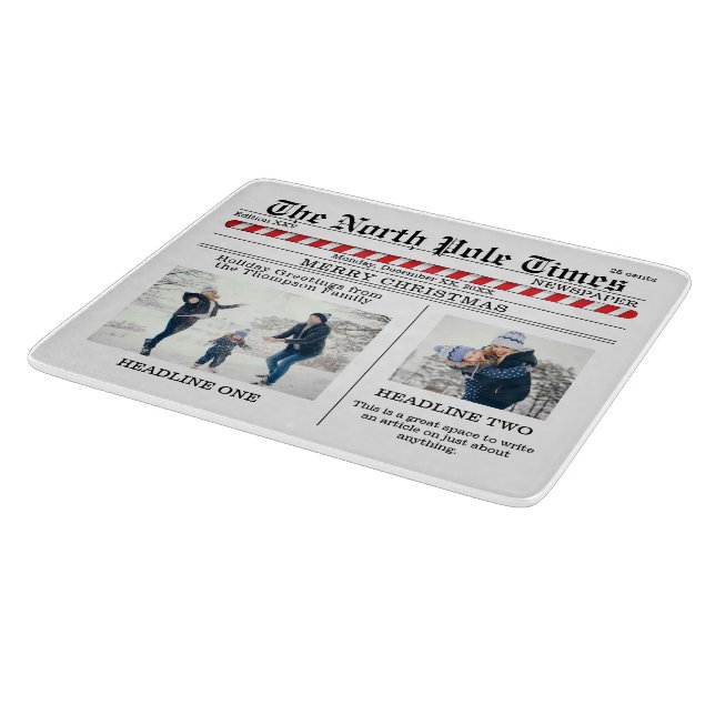 Christmas Cute Photo Collage Simple Newspaper Cutting Board (Corner)