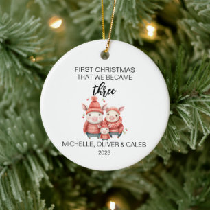 Christmas Cute Pig Family of Three Ceramic Ornament
