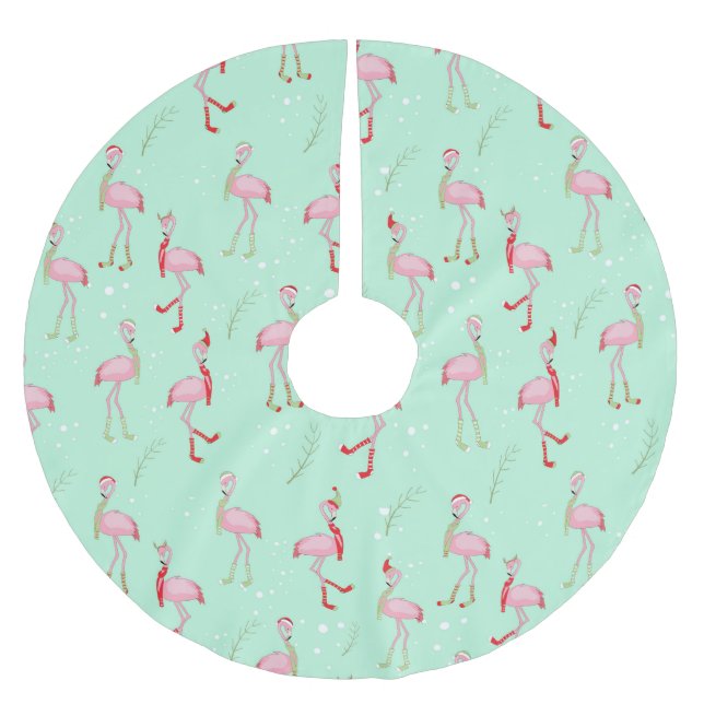 Christmas Cute Pink Flamingo Brushed Polyester Tree Skirt (Front)