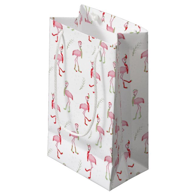 Christmas Cute Pink Flamingo Pattern Small Gift Bag (Front Angled)